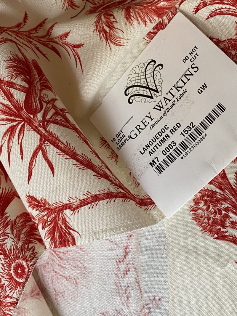 IMG_0717 By Yd Scalamandre Grey Watkins Languedoc Autumn Red Cream White Botanic Fern and Thistle Southern France Toile Circa 1790 MSRP USD 364/y