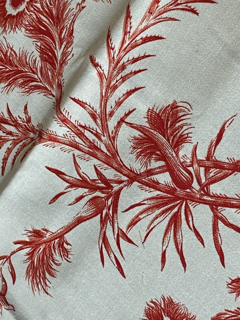 IMG_0721 By Yd Scalamandre Grey Watkins Languedoc Autumn Red Cream White Botanic Fern and Thistle Southern France Toile Circa 1790 MSRP USD 364/y