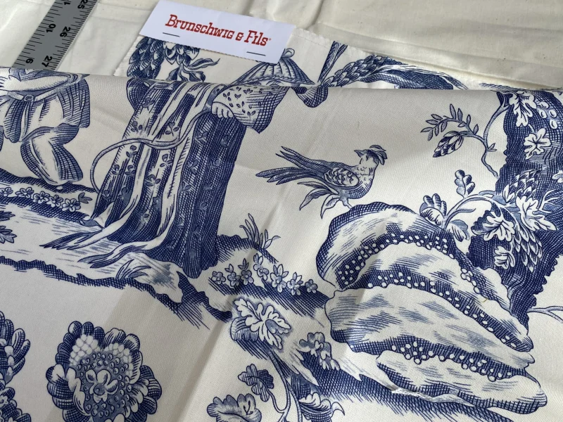 Brunschwig & Fils  Marcel Print Navy Cotton Blue and White MSRP USD242/y