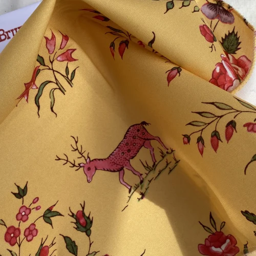 IMG_0763 Brunschwig & Fils  Aurel Print Gold Red Cotton Botanical Animals and Birds Print  MSRP USD230/y