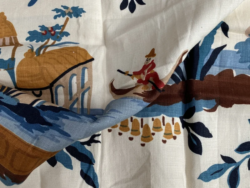 IMG_0804 Brunschwig & Fils Le Lac in Red Blue Print Linen Sea Birds MSRP USD796/y