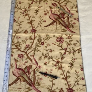 9 Berkbox52 2.4 yards Scalamandre Printed Silk Faisan Chinoiserie Foliage Bird Floral Red on Gold