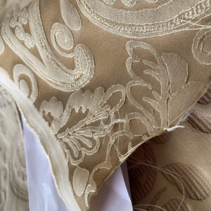 IMG_1092 Bty Scalamandre Angelique Paisley Silk Damask Tan Gold MSRP USD 298Y