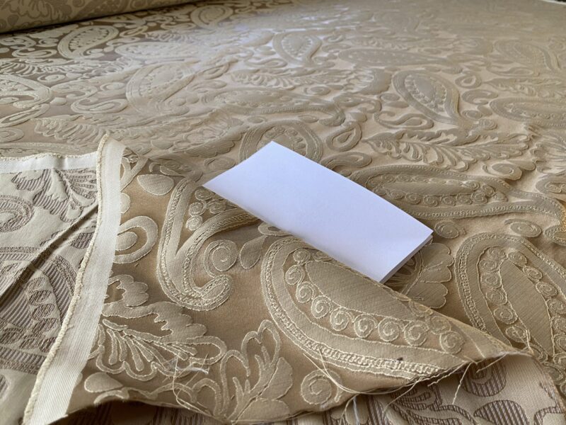 IMG_1095 Bty Scalamandre Angelique Paisley Silk Damask Tan Gold MSRP USD 298Y