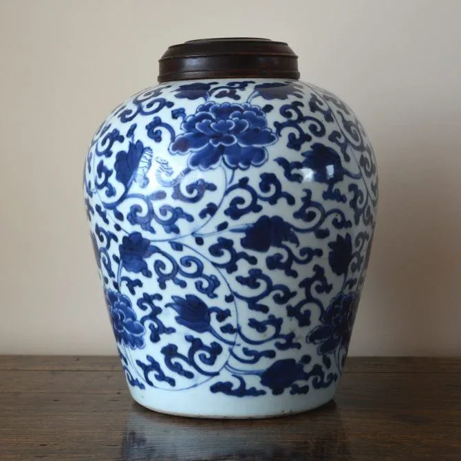 Kang Xi Peony 10Y+ Duralee Blossom Chinoiserie Porcelain print cotton INDIGO BLUE white by Thomas PAUL