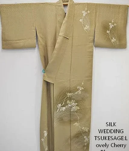 M21a5 High Quality Silk Wedding Tsukesage Lovely Cherry Blossom Taupe