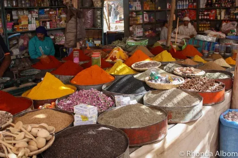 A market in Rissani Morocco By Yd Clarence House Grand Pamir Ikat Linen Rust & Fern Green MSRP USD 370/yard