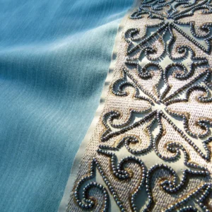 P1130422 Scalamandre Pillow Case MET Saxony Square Strie Velvet Light Blue Damask Plains Texture 22x22 inches MSRP USD 978/y