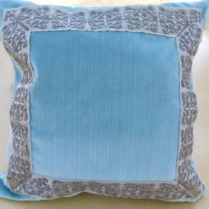 P1130426 Scalamandre Pillow Case MET Saxony Square Strie Velvet Light Blue Damask Plains Texture 22x22 inches MSRP USD 978/y