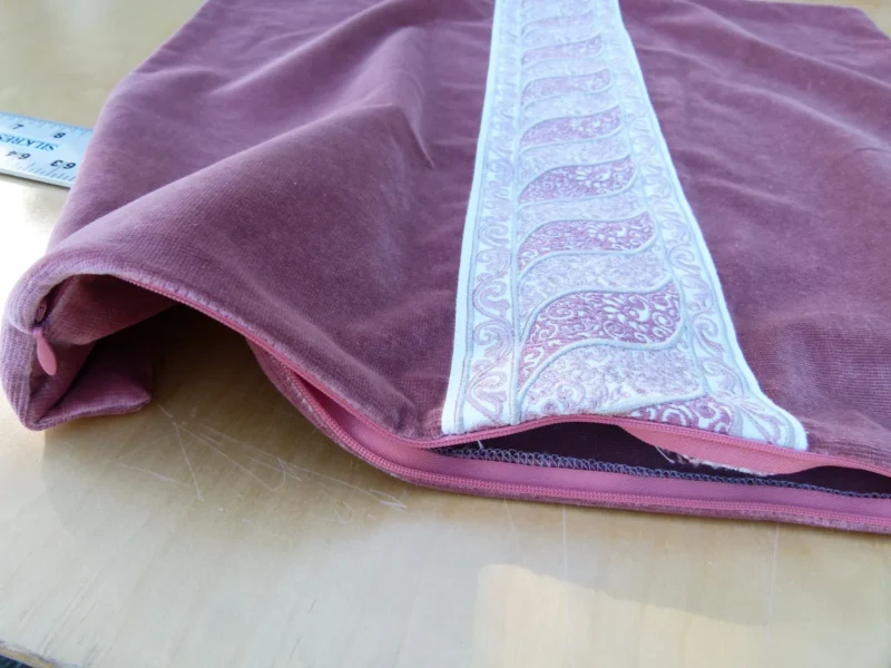 P1130455 Scalamandre Pillow Case MET Paisley Embroidery  Square Silk Velvet Pink Plain Solid 22x22 inches MSRP USD 678+/y