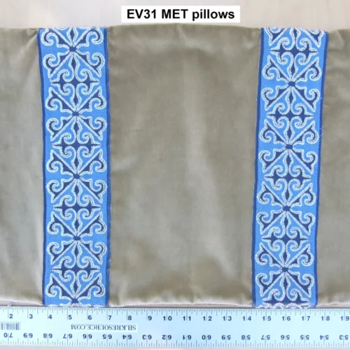 P1130466 label1 Scalamandre Pillow Case MET Saxony Square Strie Velvet Brown Blue Damask Plains Texture 23x22 inches MSRP USD 978/y