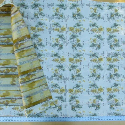 P1130494 Scalamandre Colony Length 2.5Y Ginkgo Biscuit Chinoiserie Tree Floral White Yellow Tree Foliage and Nuts MSRP USD 470/y