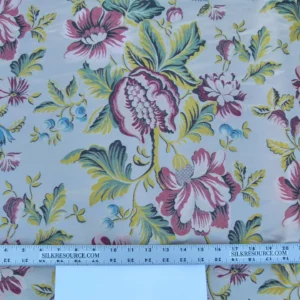 Scalamandre Length 2.4Y Seicento Peony Pomegranate Silk Floral Red Green Yellow MSRP USD 1406/y