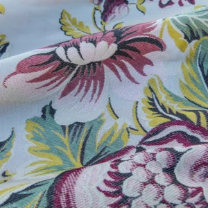 Scalamandre Length 2.4Y Seicento Peony Pomegranate Silk Floral Red Green Yellow MSRP USD 1406/y