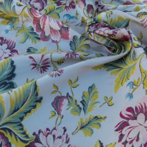 Scalamandre Length 2.4Y Seicento Peony Pomegranate Silk Floral Red Green Yellow MSRP USD 1406/y