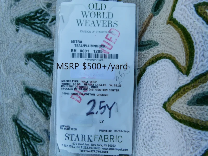 P1130531 Scalamandre Length 2.5Y Mitra Teal/Plum/Brick on White Crewel Wool on Cotton Embroidery MSRP USD 500+/y