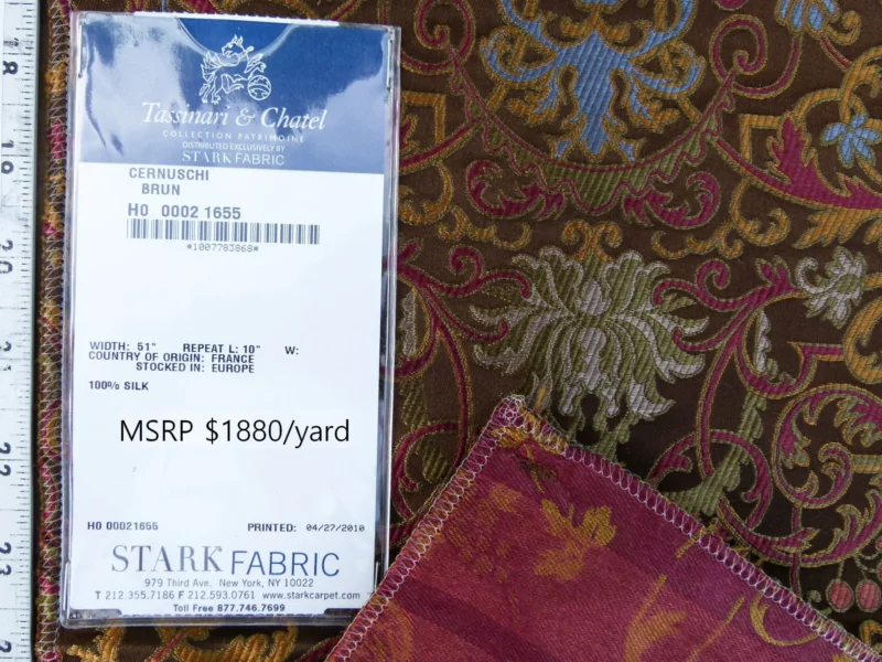 1 EV30 24"x25" Scalamandre Tassinari & Châtel CERNUSCHI  Brun Brown Gold SIlk Lampas Patrimoine Collection MSRP USD2128/y