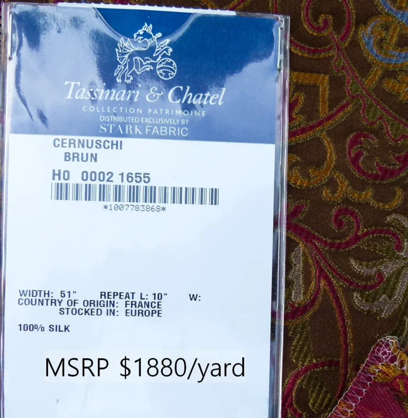 1 EV30 24"x25" Scalamandre Tassinari & Châtel CERNUSCHI  Brun Brown Gold SIlk Lampas Patrimoine Collection MSRP USD2128/y