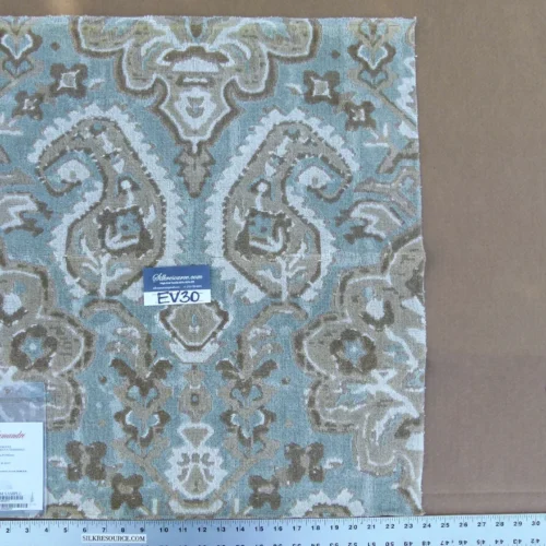 P1130881 53 EV30 Scalamandre Oushak Linen Velvet Aquamarine Jacquard Blue Brown Linen Square 26 x 23 inches MSRP USD638/y
