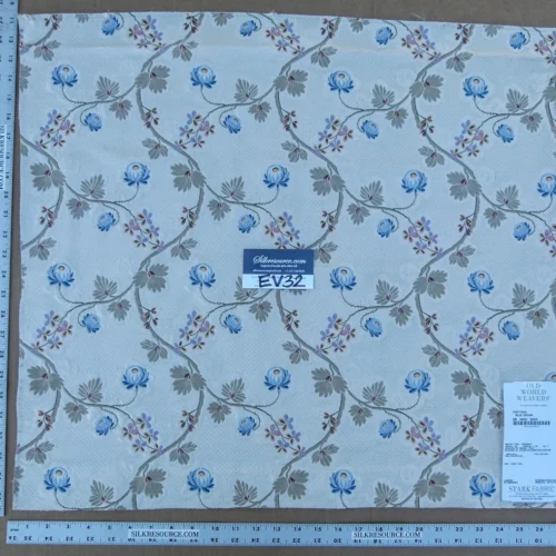 P1140095 1 EV32 Square 25 x 27 inches Scalamandre Old World Weavers Trottola Blue Cream Silk Lampas Floral MSRP USD1700/y