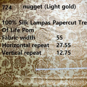 bty 100% Silk Lampas Papercut Tree Of Life Pom "Nugget" Light Gold