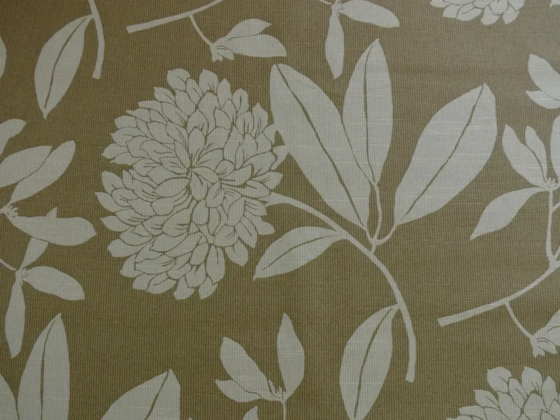 P1300656 6.4YD Duralee Heyward Cotton Tropical Plants Soothing Beige Brown White