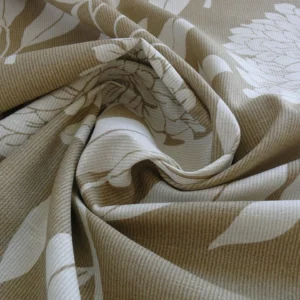 P1300657 6.4YD Duralee Heyward Cotton Tropical Plants Soothing Beige Brown White