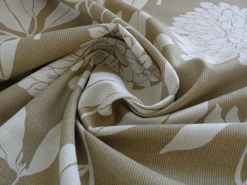 P1300657 6.4YD Duralee Heyward Cotton Tropical Plants Soothing Beige Brown White