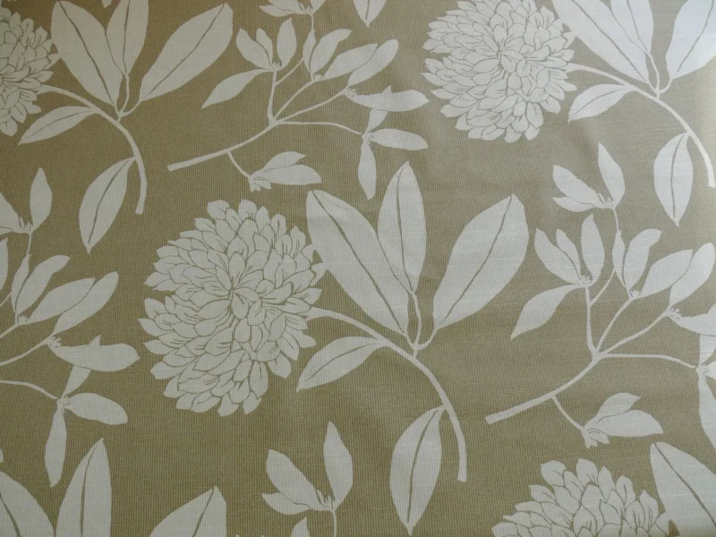 P1300658 6.4YD Duralee Heyward Cotton Tropical Plants Soothing Beige Brown White