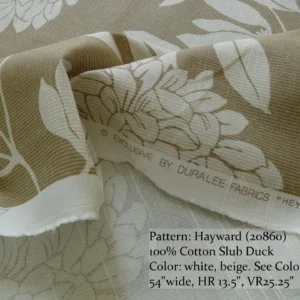 P1300659 6.4YD Duralee Heyward Cotton Tropical Plants Soothing Beige Brown White
