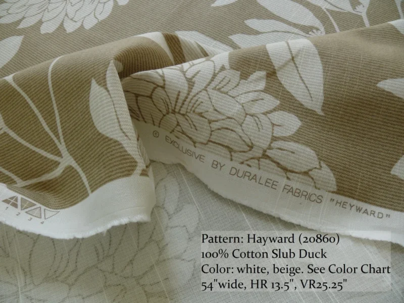 P1300659 6.4YD Duralee Heyward Cotton Tropical Plants Soothing Beige Brown White