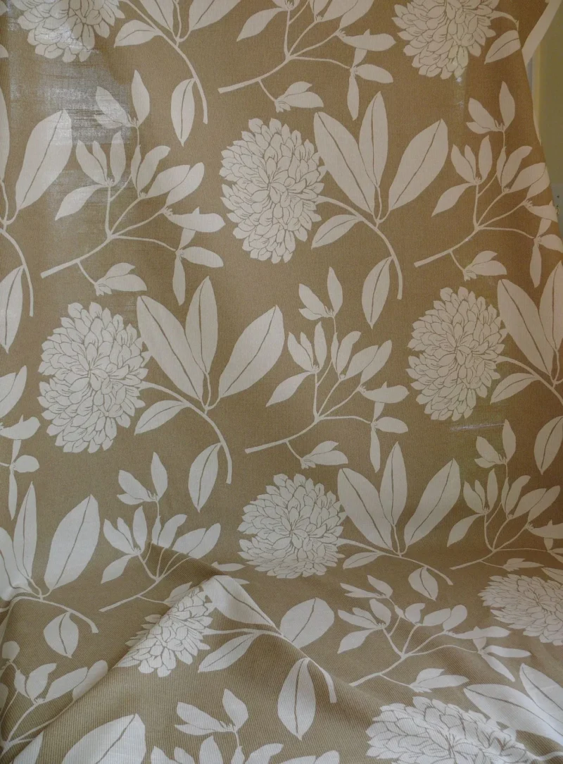 P1300661 6.4YD Duralee Heyward Cotton Tropical Plants Soothing Beige Brown White