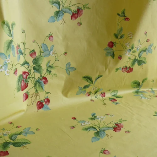 Stroheim & Romann Louisa Strawberry Print Butter Yellow Pink Red Delicious Delicate