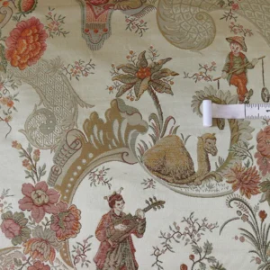 P1320283 Schumacher Chinoiserie Music Garden 100% Silk Lampas Toasted Gold Red "Sesame"