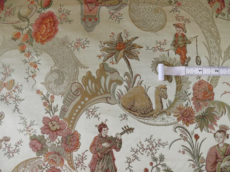 P1320283 Schumacher Chinoiserie Music Garden 100% Silk Lampas Toasted Gold Red "Sesame"