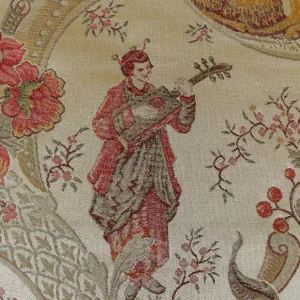 P1320284C Schumacher Chinoiserie Music Garden 100% Silk Lampas Toasted Gold Red "Sesame"