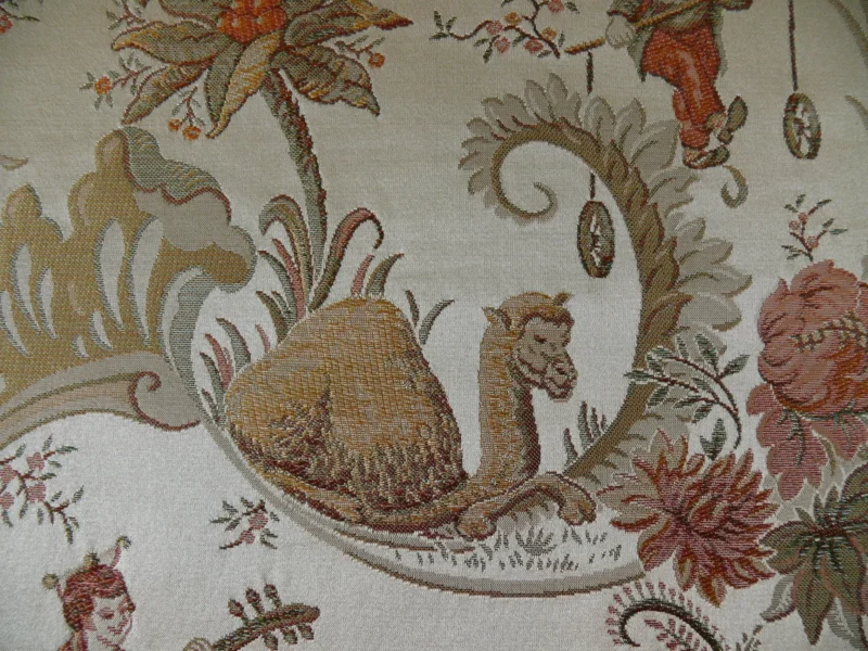 P1320285 Schumacher Chinoiserie Music Garden 100% Silk Lampas Toasted Gold Red "Sesame"