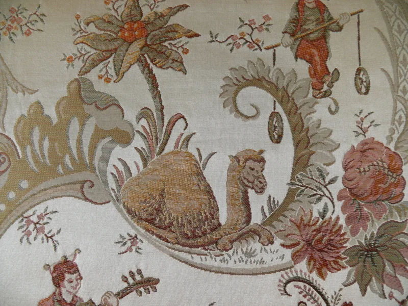 P1320286 Schumacher Chinoiserie Music Garden 100% Silk Lampas Toasted Gold Red "Sesame"