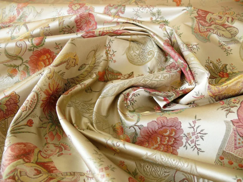 P1320287 Schumacher Chinoiserie Music Garden 100% Silk Lampas Toasted Gold Red "Sesame"