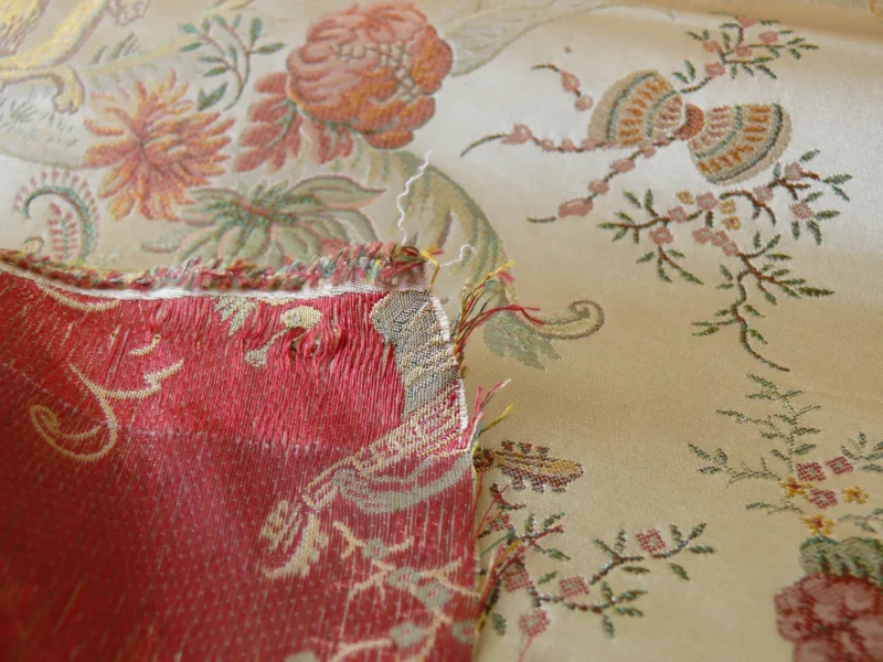 P1320288 Schumacher Chinoiserie Music Garden 100% Silk Lampas Toasted Gold Red "Sesame"
