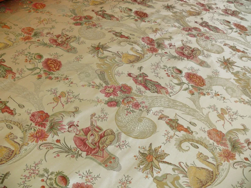 P1320289 Schumacher Chinoiserie Music Garden 100% Silk Lampas Toasted Gold Red "Sesame"