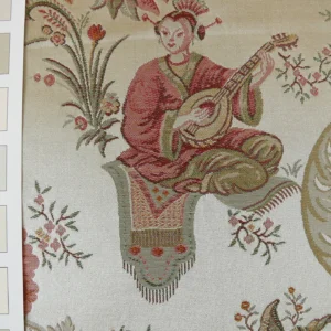 P1320290 Schumacher Chinoiserie Music Garden 100% Silk Lampas Toasted Gold Red "Sesame"