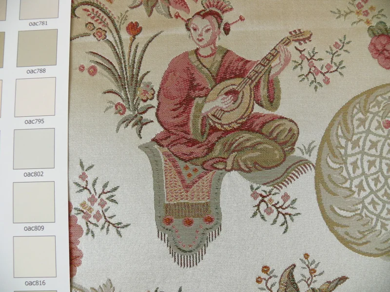 P1320290 Schumacher Chinoiserie Music Garden 100% Silk Lampas Toasted Gold Red "Sesame"