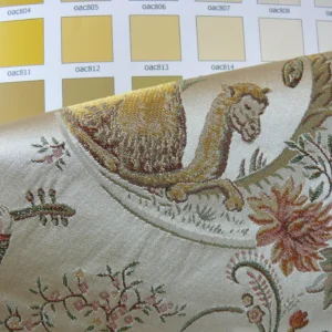 P1320292 Schumacher Chinoiserie Music Garden 100% Silk Lampas Toasted Gold Red "Sesame"