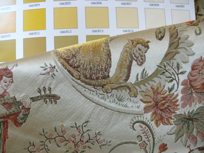 P1320292 Schumacher Chinoiserie Music Garden 100% Silk Lampas Toasted Gold Red "Sesame"