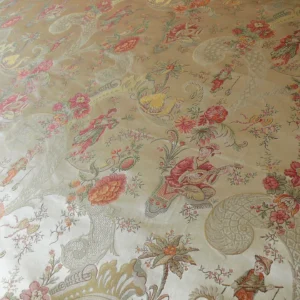 P1320293 Schumacher Chinoiserie Music Garden 100% Silk Lampas Toasted Gold Red "Sesame"