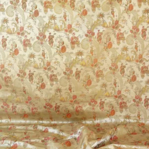 P1320294 Schumacher Chinoiserie Music Garden 100% Silk Lampas Toasted Gold Red "Sesame"