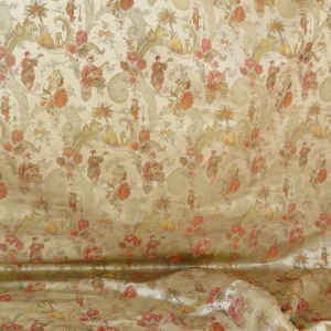P1320295 Schumacher Chinoiserie Music Garden 100% Silk Lampas Toasted Gold Red "Sesame"