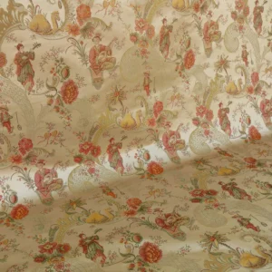 P1320296 Schumacher Chinoiserie Music Garden 100% Silk Lampas Toasted Gold Red "Sesame"