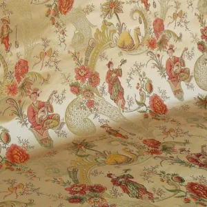 P1320296C Schumacher Chinoiserie Music Garden 100% Silk Lampas Toasted Gold Red "Sesame"